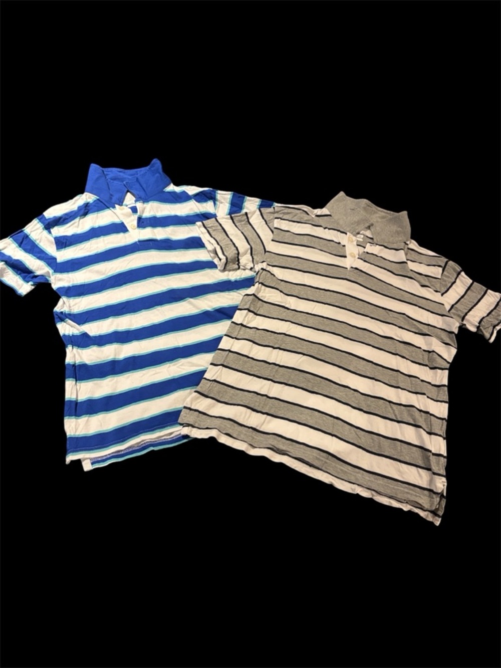 2 VEUC Boys Striped Polo Shirt - Blue & Gray with White - size 14 (XL)